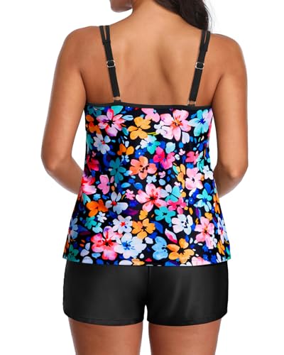 Image of Tempt Me Two Piece Tankini Swimsuits for Women Tummy Control Bathing Suit with Shorts Athletic Two Side Pockets Swimwear