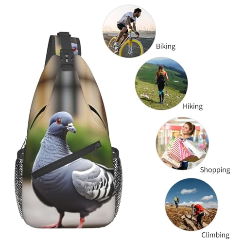 Mochila bandolera sling con diseño de paloma gris para día miniatura 6