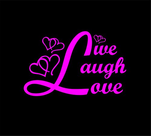 LU COCO CREATIONS Live Laugh Love with Entwined Hearts Sticker / Decal / 5.5 INCHES Wide (Color HOT Pink) Cute and Adorable for Windows, Trucks, Cars, Mirrors, Laptop and More!