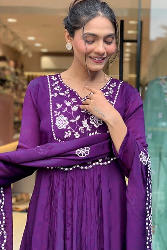 Image of Jwalin Women's Chinon Silk Kurta Pant Set with Dupatta|Kurta Set for Women|Ethnic Set