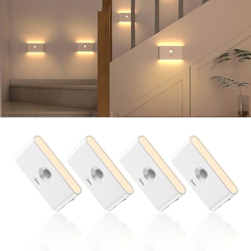 Midea 4 Pack Rechargeable Night Lights with Motion Sensor/Dusk to Dawn Sensor, Warm White Night...