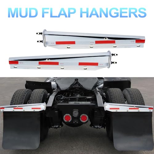 Image of Mud Flap Hanger Spring Loaded Carbon Steel Chromed 1-1 /8 inch - 2.5 inch Bolt Spacing 30 inch Length Rear Bar, Spring Loaded Straight Mud with Reflective Tapes for Semi Trucks, 2.5 inch Bolt