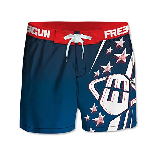 FREEGUN Maillot de Bain Homme Confortable, Short de Bain, Séchage Rapide, Léger et avec Doublure, Bleu, Blanc, Taille L