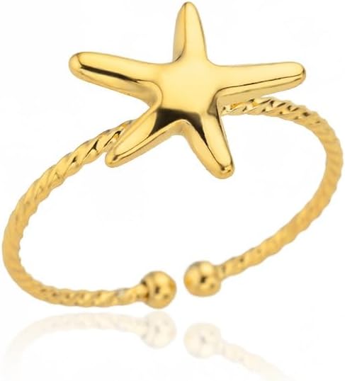 OIDIMS Boho Gold-Tone Starfish Open Wrap Stacking Ring for Women Fashion Adjustable Ocean Sea Star Statement Finger Band Tail Rings Beach Surfer Comfort Fit Charm Jewelry Chic Holiday Summer Party
