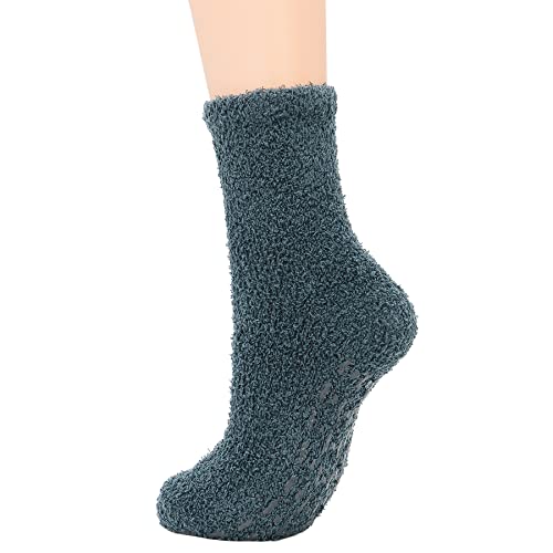 Zando Fuzzy Socks For Women Non Skid Warm Socks Winter Grip Socks Non Slip Cozy Socks Home Indoor Fluffy Socks Super Soft Sleeping Socks Athletic Fuzzy Socks For Grils 5/Dark Solid One Size #TOP4