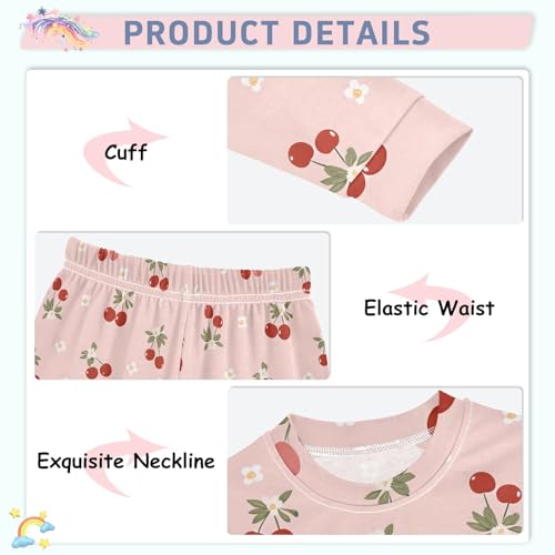 Flowers Cherry Cute Simple Pattern Cute Pajama Sets Long Sleeve Top and Pants, Snug Fit Sleepwear for Night Wears4