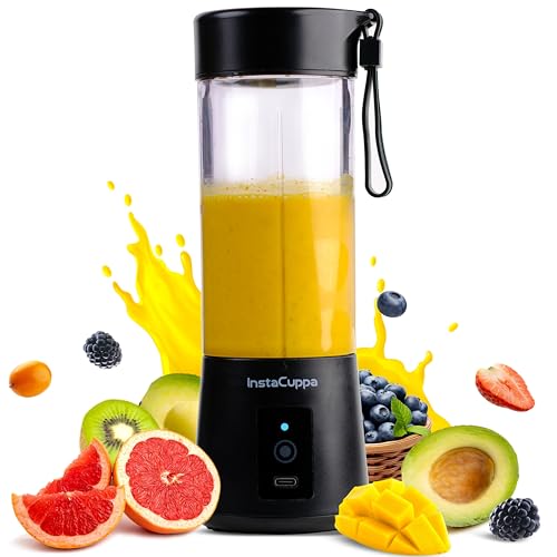 InstaCuppa Portable Blender for Smoothie and Juices, Milk Shakes, Crushing Ice, USB Rechargeable Blender Machine for Kitchen with 2000 mAh Battery, 150 W Motor, 400 ML, Built-in Jar (Normal Edition)