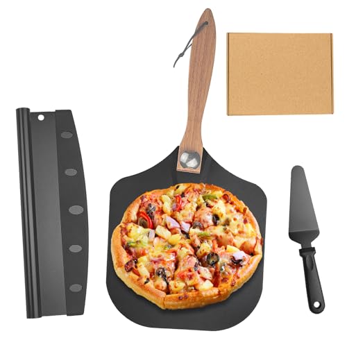 JasCherry Pizza Peel Set avec Coupe Pizza et Pelle à Tarte à Pizza pour Pizzas, Pelle a Pizza Coulissante avec Poignée Pliable pour Pizzas,Tarte Flambée,...