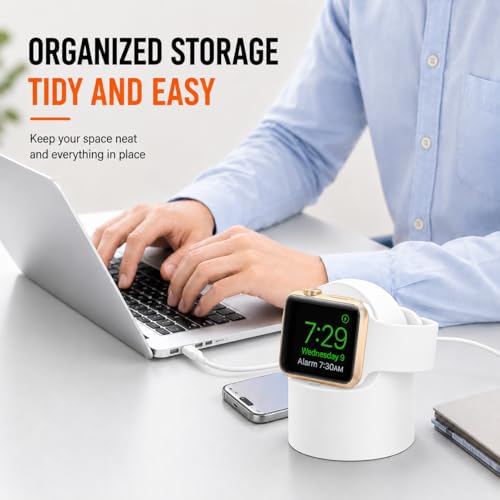 Image of Mizi Magnetic Charging Stand for Apple Watch Ultra 3 /2 /1 & Series 11 / to 1 /SE Silicone Wireless Charger Holder with Cable Management, Nightstand Mode Support, Portable Desk & Bedside Dock - White