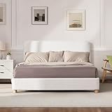 BERRY NEST Queen Size Boucle Bed Frame, Upholstered Cloud Bed Frame with Adjustable Headboard, Solid Wood Legs, Rounded Corners Design & Easy Assembly – Modern Platform Bed,Cream