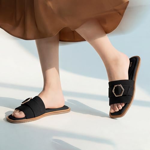Image of Frido Women's Comfort Flat Sandals | Ethnic Style Slip-On | Super Soft Cushioned Sole, Padded Knit Upper, Breathable & Anti-Skid Zero-Drop | Available in Comfort Flat & Ethnic Kolhapuri style