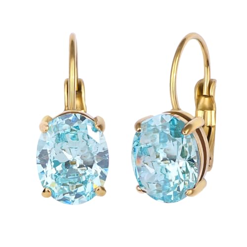 TaYolnFaSo Aquamarine Leverback Earring for Women 18k Gold Plated Oval Teal CZ Drop Earring Aquamarine Jewelry Christmas March Birthstone Gift for Wife Mother