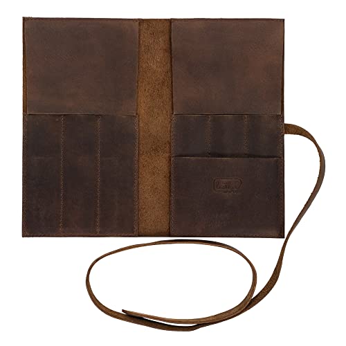 Image of Squared Pencil Case Handmade from Full Grain Leather - Bourbon Brown
