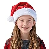 YAUOIPI Gorros de Navidad Bebe para Niños, Cómodo Peluche Sombrero de Santa para Niños y Niñas, Terciopelo Sombrero de Navidad de Terciopelo Rojo para Fiestas Temáticas de Navidad y Año Nuevo (Rojo)