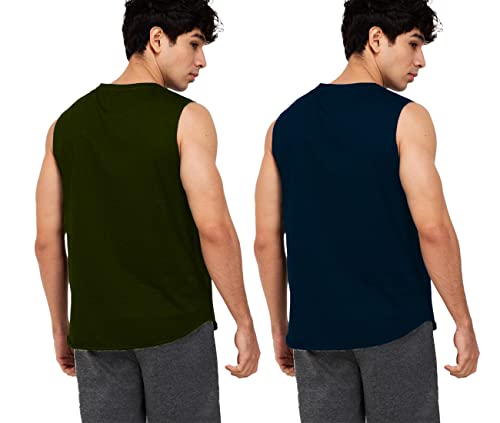 Image of Solid Sleeveless Cotton Regular Fit Mens Stylish Top Tanks Vest T-Shirt (Combo Pack of 2)
