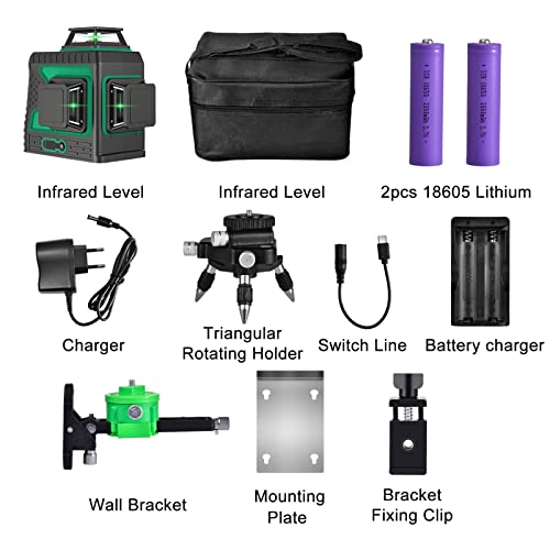 Kreuzlinienlaser 25M, THL&INEW kreuzlinielaser grün selbstnivllierend 3 x 360° Mit magnetischer Wandhalterung, 3D 12 Liien, IP 54 Linienlaser Vertikale und Horizontale Linie (Linienlaser) - Image 7