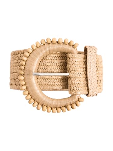 Verdusa Women's Round Buckle Straw Belts Boho Braided Waist Belt