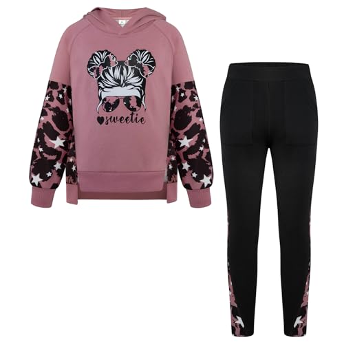 Girls Clothes Cotton Sweatsuits Hoodies Fall Outfits Back to School Sweatshirt with Leggings Pink-leopard 5-6 Years