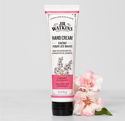 J.R. Watkins Natural Moisturizing Hand Cream, Hydrating Hand Moisturizer with Shea Butter, Cocoa Butter, and Avocado Oil, Cruelty Free, 3.3oz, Cherry Blossom, 3 Pack