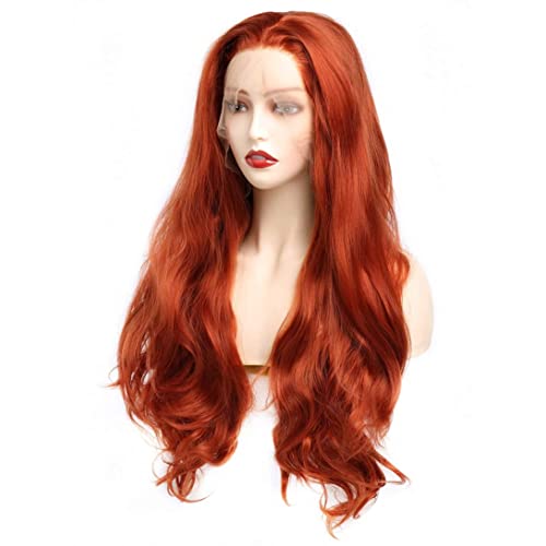Peluca larga ondulada roja bronce de 70 cm lavable para mujer 6