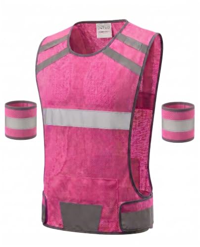 Mesh Safety Vest with Pocket & 2 Wrist Bands, High-Visibility Running Vest - image 1