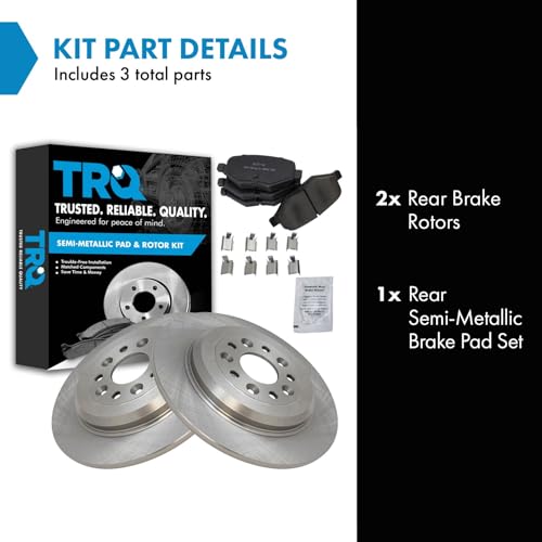 Image of TRQ Rear Brake Pad and Rotor Set Semi Metallic Solid Rotors | For 2011-2014 Ford Edge 2011-2019 Explorer 2009-2019 Flex 2010-2019 Taurus 2009-2012 Lincoln MKS MKT 2011-2015 MKX