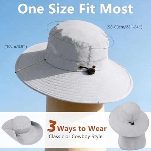 Image of ZOORON Sun Hats for Men Women Fishing Hat with Neck Flap,UPF 50+ Sun Hat Waterproof Wide Brim Bucket Hats for Safari Hiking