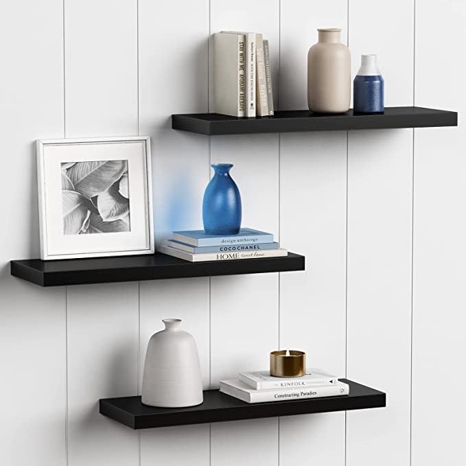 Image of Wooden Floating Shelves | 3 Tier Corner Shelf | Wall Shelf | Home Decor Floating Display Rack Bedroom Corner Rack Shelf for Home Storage & Organization (Black)