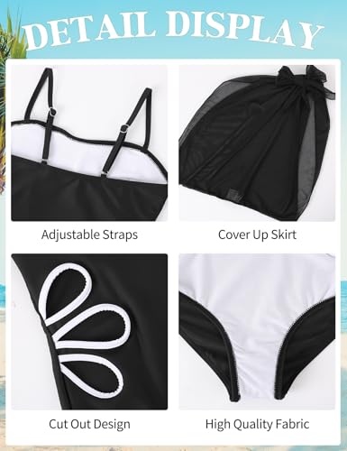 Image of Arssm Girls One Piece Swimsuits Teen Girl Swimsuit Cut Out Bathing Suit with Cover Up Skirt Swimwear 7-16Y