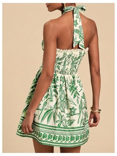 SOLY HUX Women's Sundress Tropical Print Halter Dress Tie Backless Sleeveless A Line Short Summer Dresses2