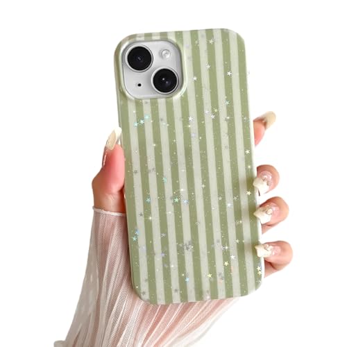Coque iPhone 15 rayures paillettes pour un look tendance en terrasse