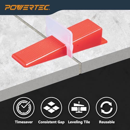 Image of POWERTEC Tile Leveling System Reusable Tile Wedges 100 Pack for Floor and Wall Tile Installation, Tile Installation Kit for 1 /8 inch and 1 /16 inch Tile Spacers (71897)