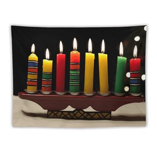 Tapisserie d'art abstrait en polyester résistant imprimé Kwanzaa avec système de suspension