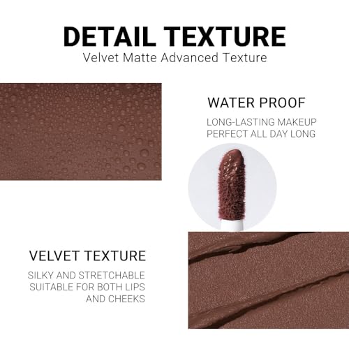 Image of evpct 1Pcs Dark Brown Matte Liquid Lipstick Lip Gloss Glossy Set for Black Women 24 Hour Silky Velvet Lipstick 04#