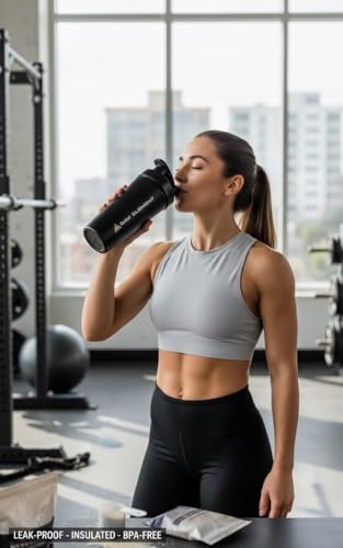 Image of Stainless Steel Gym Shaker 750ml - Leakproof Shaker Bottle for Protein Powder, Smoothies, Supplements - Odor-Free, Durable & Portable for Gym, Travel, and Workouts (Black)