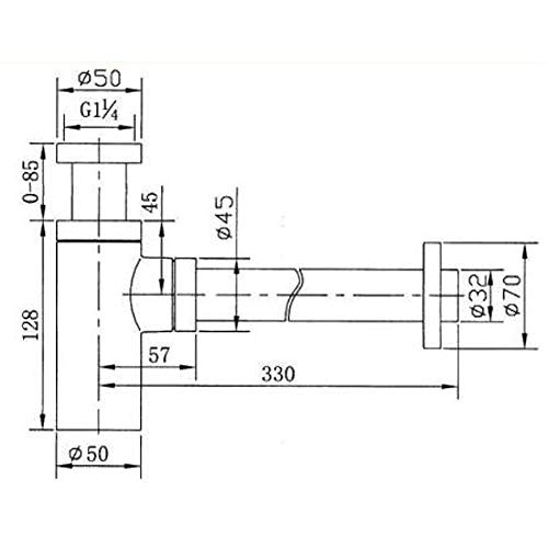 Sifone di design rotondo dorato, scarico per