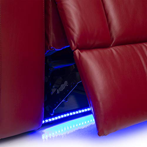 Seatcraft Serenity Leather Home Theater Seating - Power Recline - Tray Tables - In-Arm Storage - Ambient Base Lighting And Lighted Cupholders (Row Of 4, Red) #TOP7