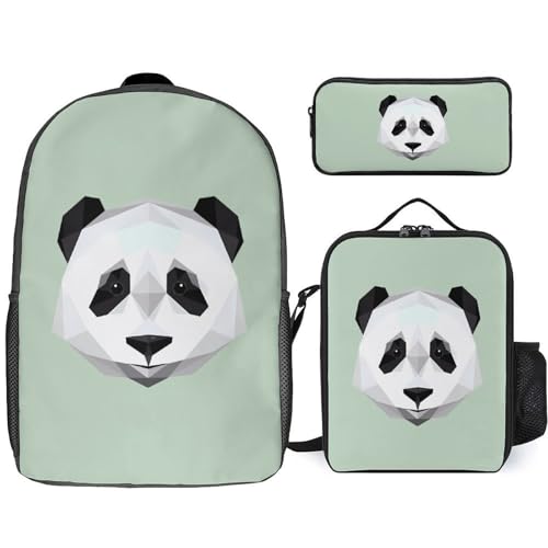 Geometrical Panda Classic Backpack Lunch Bag Pencil Case 3 Piece Set Travel Daypack