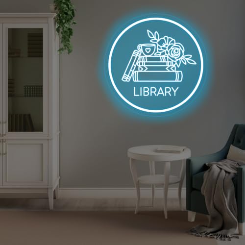 Image of Library Neon Sign, 13 inchx13 inch, Ice Blue