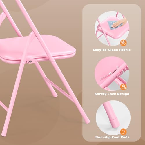 Image of JOYMOR Kids Folding Table and Chairs Set, 5-Piece Metal Frame Activity Set with Easy-Fold Design for Playroom & Classroom (Pink)