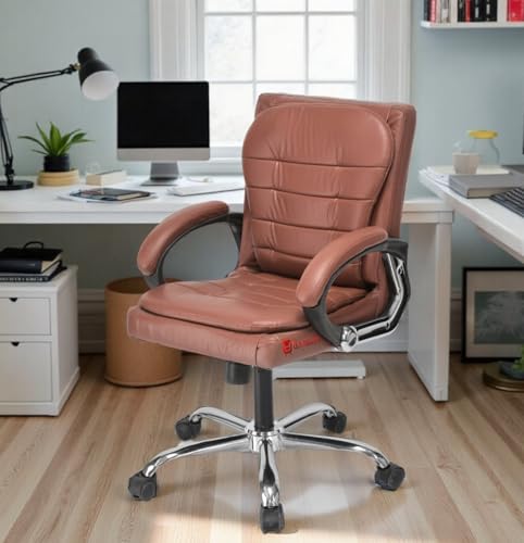 Image of Comfortable Ergonomic Revolving Medium Back Office /Home Study Revolving Leatherette Chair (1, Brown, Standard)