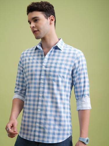 Image of Highlander Men's Slim Fit Checks Shirt | Full Sleeves | Regular Collar | Casual Shirts for Men