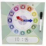 Urban Supply Co Kids Teaching Clock with Moveable Arms, Dry Erase Surface, Magnetic Hanging Strips, Educational Learning Tool for Time-Telling Skills. Perfect for Classrooms and Homes
