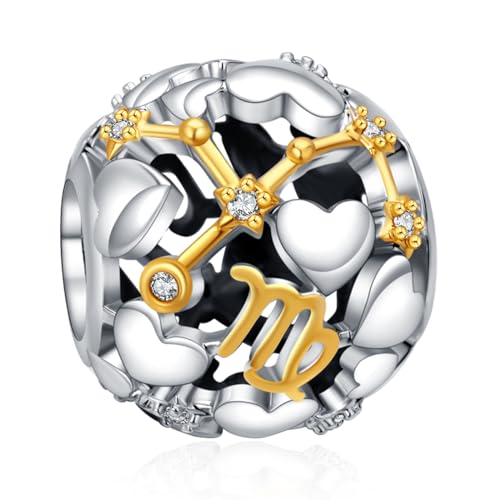 Rimgoris 925 Charm in argento sterling per bracciali da donna collana Segno zodiacale bicolore Charms traforati Donna Ragazza Regali per le vacanze Vergine