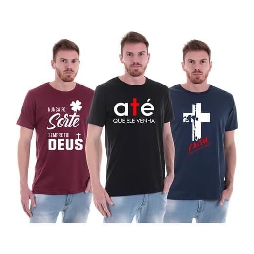 Kit 3 Camisetas Camisas Masculinas Blusas Evangélicas Gospel 100% Algodão (BR, Alfa, M, Regular, KIT 10 - Preto Azul-marinho Vemelho-bordô)