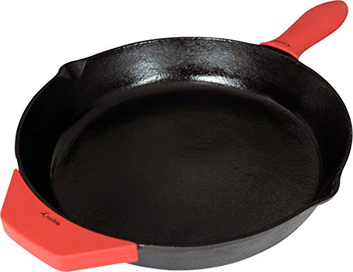 Image of Crucible Cookware 12-Inch Cast Iron Skillet Set (Pre-Seasoned), Including Large & Assist Silicone Hot Handle Holders | Indoor & Outdoor Use