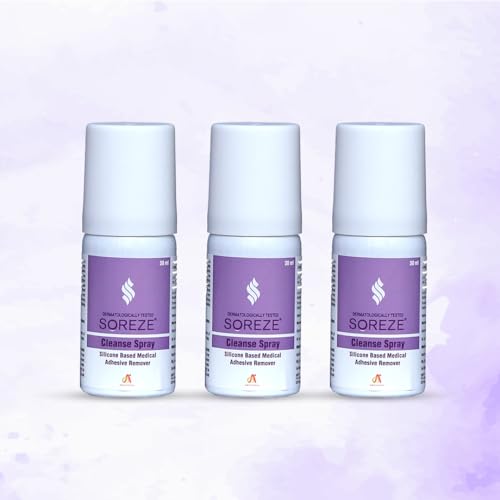 Image of Soreze Cleanse Medical Adhesive Remover Spray | Alcohol Free & Safe on Skin | No Sting and Painless | Quick Dry & Non Sticky Formula | Pack of 3 | 90ml