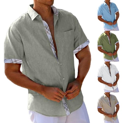 Leinenhemd Herren Kurzarm Baumwolle Hemd Hawaii Hemden Sommer Freizeithemden Oversized Kurzarmhemd Business Herrenhemden Tshirt Tops Leichte Fischerhemd 01 Grau XXL