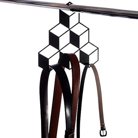 Closet Storage Organizer - Tie and Belt Hanger/Tie Rack/Belt Organizer/Closet Organization/Hanging Scarves/Scarf Holder - Tower Blocks Closet Rack/Black Metal 3D 6 Cubes Accessories Hanger Cover