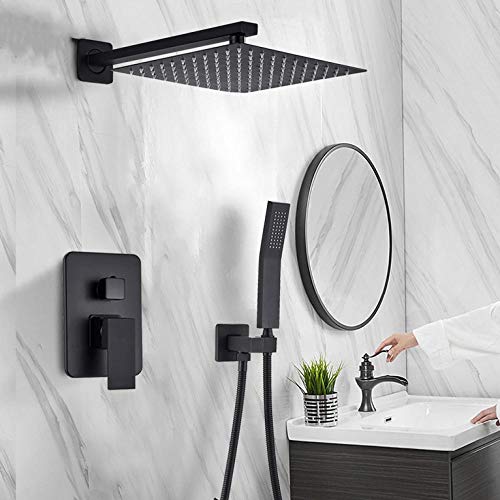Colonne de douche noir mat et mitigeur de baignoire chic 25 cm
